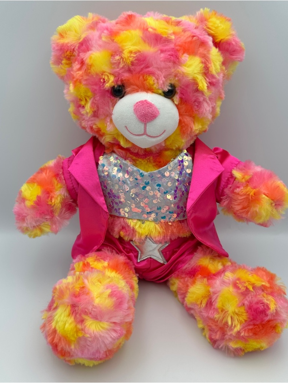 Build A Bear Sun Sparkle Teddy Bear 17” Plush Pink Orange Yellow Honey Girls NWT